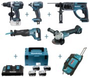 Ensemble de 5 outils + 4 batteries 18V 5 Ah + sac outillage à roulettes