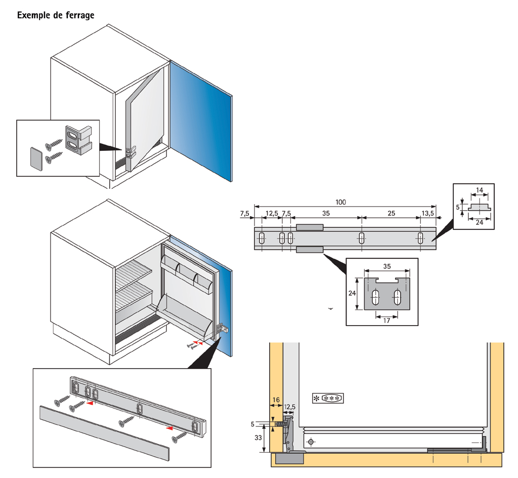 Glissière d'entraînement pour porte de frigo - BATIFER, quincaillerie  professionnelle, spécialiste du bâtiment et de l'agencement