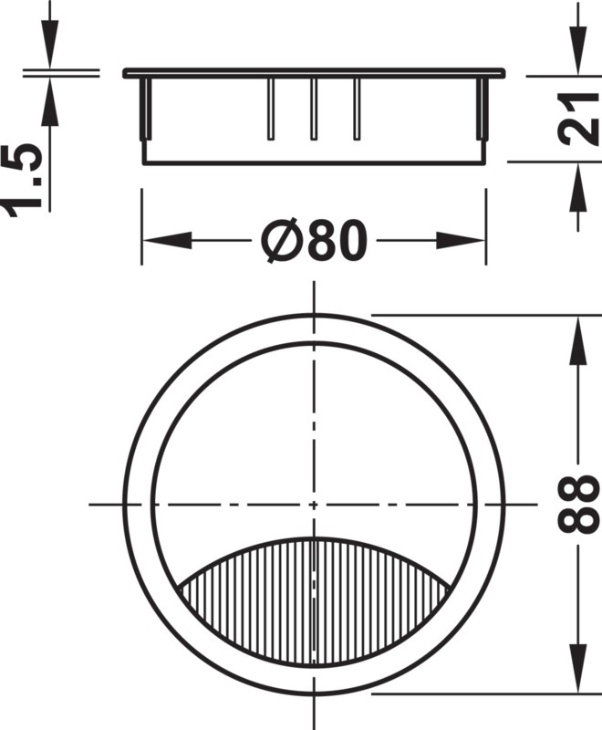 Passe-câble massif de haute qualité en zamak, Ø80 mm pour bureau avec joint  brosse, surface:chromée. Guide-câbles de table Passage de câbles de SISO /