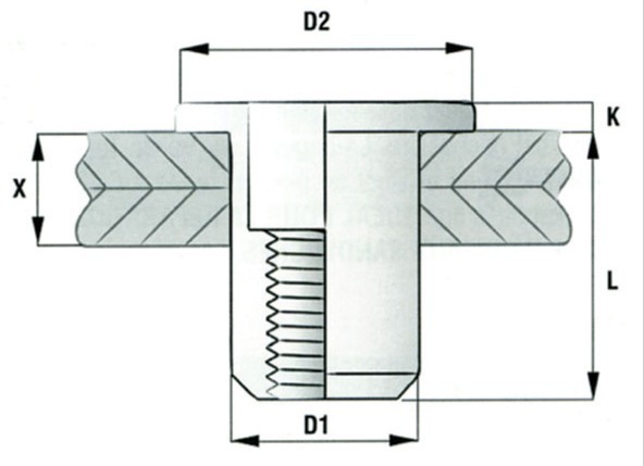 M8 Écrous à sertir aveugles, tête fraisée, corps rond rainuré, insert  fileté ouvert, 8mm moleté en acier zingué, rivet pour acier, alliage,  cuivre, plastique, fibre de verre et composite (25 pcs.) 